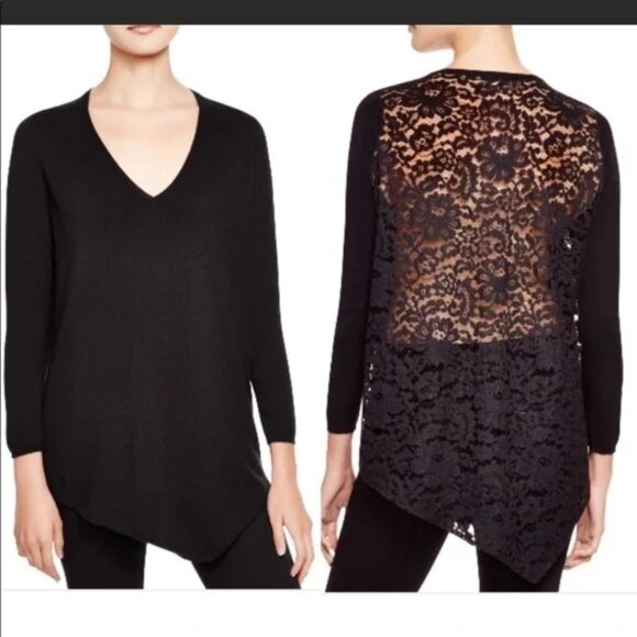 Joie Black V-Neck Lightweight Sweater with Lace Back Sz Small - Picture 2 of 5